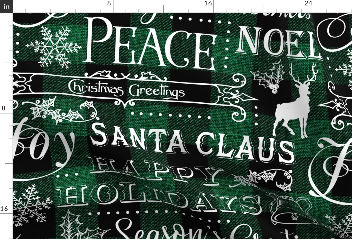 Christmas Typography on textured Green Buffalo Plaid - large scale