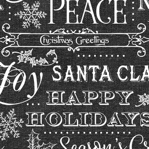 Christmas Typography on textured Grey Linen - large scale