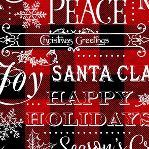 Christmas Typography on textured Red Buffalo Plaid - large scale