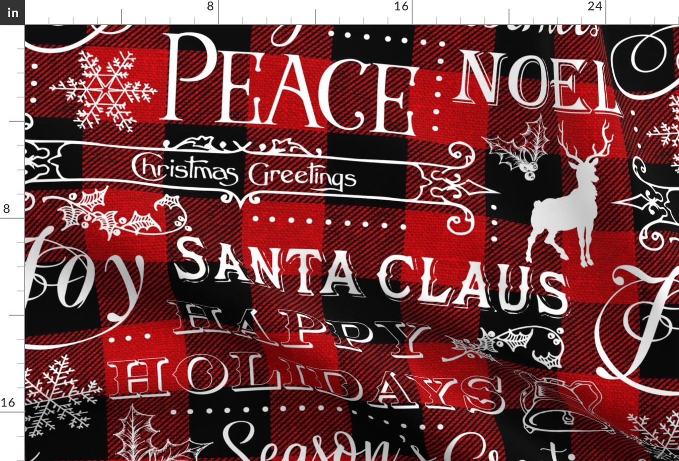 Christmas Typography on textured Red Buffalo Plaid - large scale