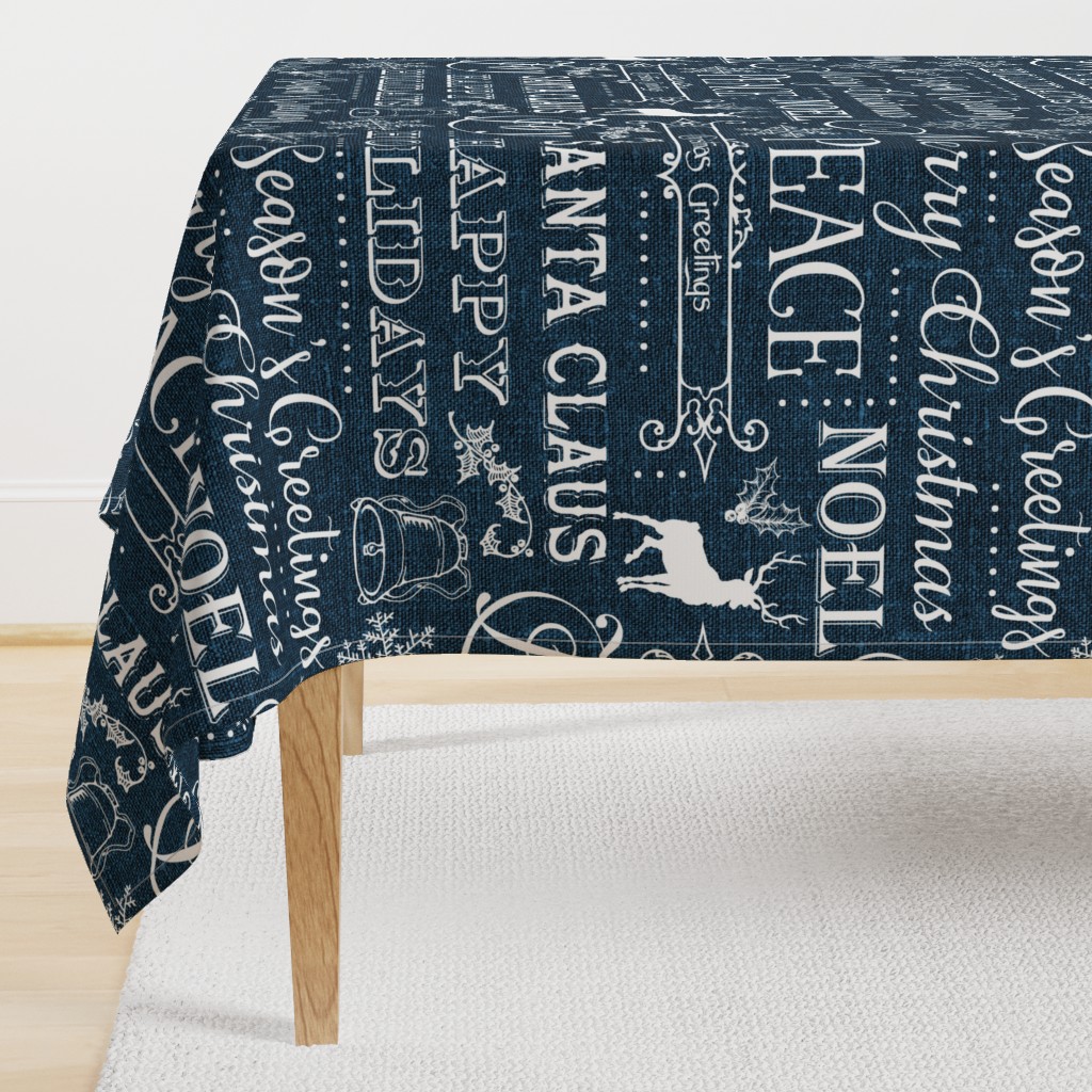 Christmas Typography on textured Blue Linen - large scale