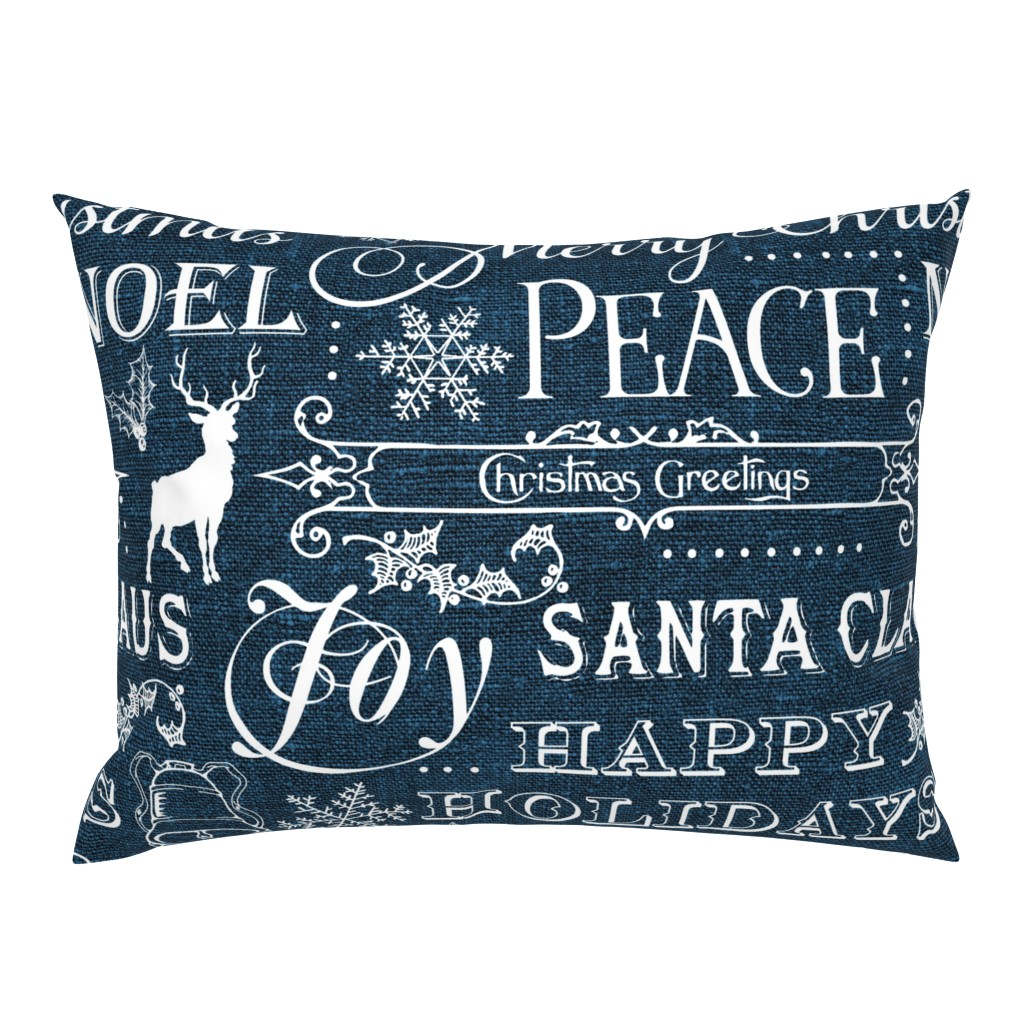Christmas Typography on textured Blue Linen - large scale