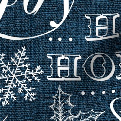 Christmas Typography on textured Blue Linen - large scale