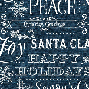 Christmas Typography on textured Blue Linen - large scale