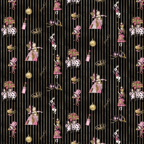 Alice in Wonderland on black and gold striped