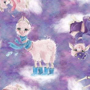 scattered llamas on clouds purple FLWRT