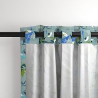 Celadon turquoise teal outdoors ocean sky birds fish