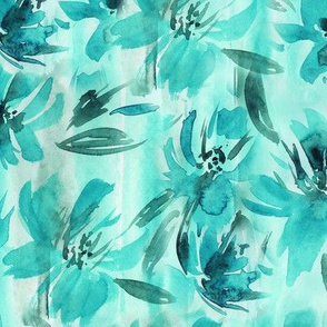 Biscay green watercolor flowers • brushed florals