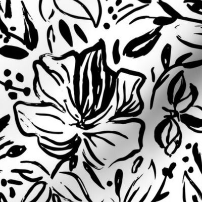 Hibiscus flowers in black ink - LARGE