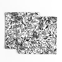 Hibiscus flowers in black ink - LARGE