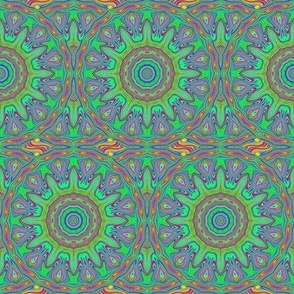Kaleidoscopic Mandalas - Mint, Moss, Sea Green, Red Orange