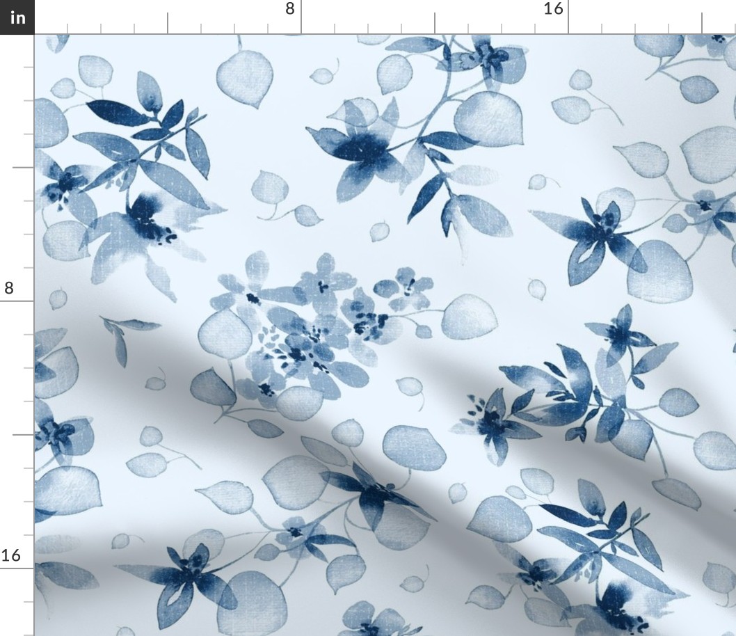 Classic blue watercolor floral - LARGE