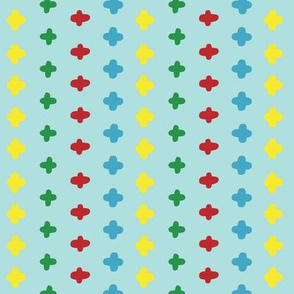 Vector colorful crosses stitches aligned on blue background, seamless pattern