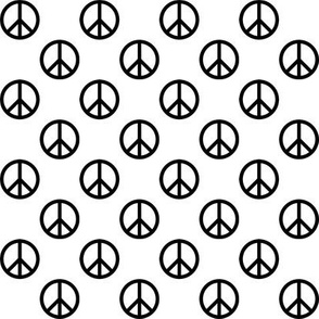 One Inch Black Peace Signs on White