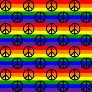 One Inch Black Peace Signs on Horizontal Rainbow Stripes