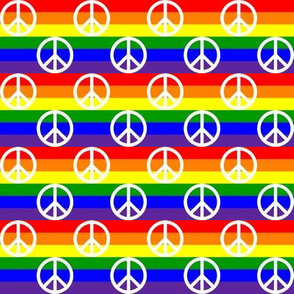 One Inch White Peace Signs on Horizontal Rainbow Stripes