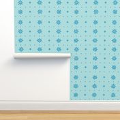 Christmas snowflake vector with simple modern blue stitches on light blue background, seamless pattern