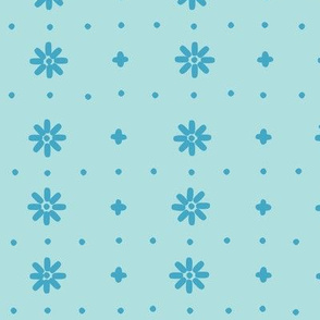 Christmas snowflake vector with simple modern blue stitches on light blue background, seamless pattern