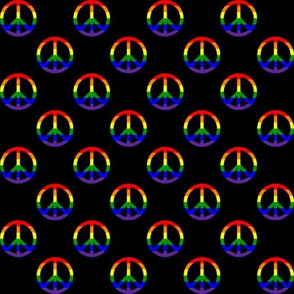 One Inch Horizontal Rainbow Striped Peace Signs on Black