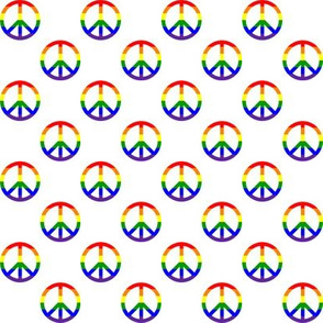 One Inch Horizontal Rainbow Striped Peace Signs on White