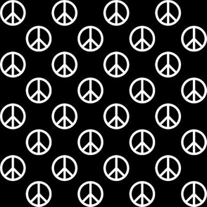 One Inch White Peace Signs on Black