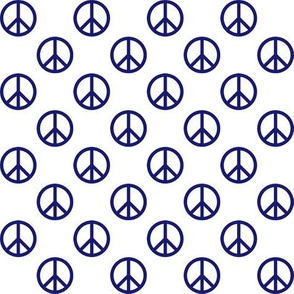 One Inch Midnight Blue Peace Signs on White