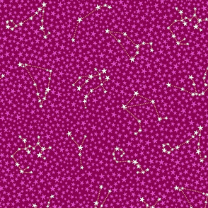 Zodiac constellations stars pattern in fuchsia by Pippa Shaw