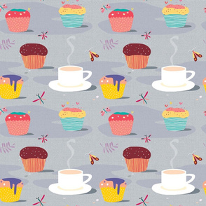 Tea and cupcakes grey small