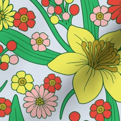 Pink, Red, Yellow & Green Retro Floral Pattern