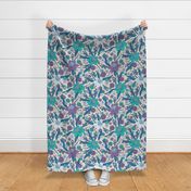 Purple, Teal & Blue 1970s Inspired Retro Floral Pattern