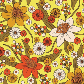 1970s Hippy/Flower Power Yellow, Orange & Brown Pattern