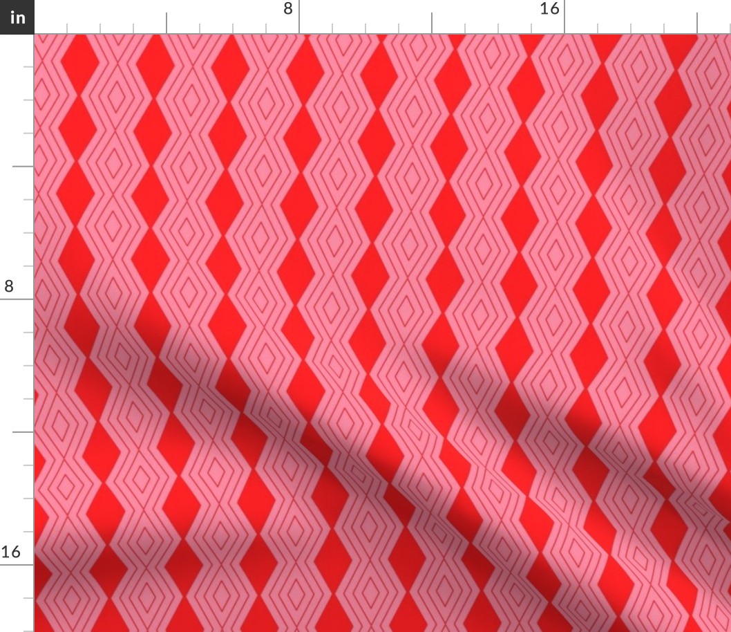 JP37 - Small  -  Harlequin Pinstripe Diamond Chains in Scarlet Red on Pink