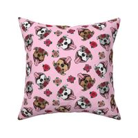 floral pit bulls - pink - smiling happy dogs pitties - LAD19