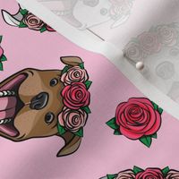 floral pit bulls - pink - smiling happy dogs pitties - LAD19