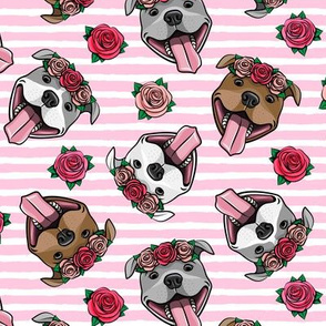 floral pit bulls - pink stripes - smiling happy dogs pitties - LAD19