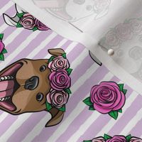 floral pit bulls - purple stripes - smiling happy dogs pitties - LAD19