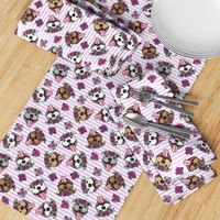 floral pit bulls - purple stripes - smiling happy dogs pitties - LAD19