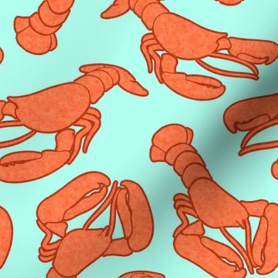 Red lobsters on mint
