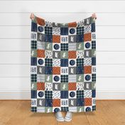 Happy Camper || Wholecloth Quilt Top - burnt orange navy & sage (90) C19BS