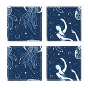 Jellyrinas- Floral Jellyfish Ballerinas- Blue, Ice, Slate, Midnight- Large Scale