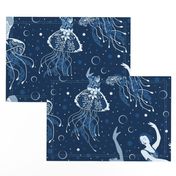 Jellyrinas- Floral Jellyfish Ballerinas- Blue, Ice, Slate, Midnight- Large Scale