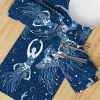 Jellyrinas- Floral Jellyfish Ballerinas- Blue, Ice, Slate, Midnight- Large Scale