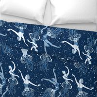 Jellyrinas- Floral Jellyfish Ballerinas- Blue, Ice, Slate, Midnight- Large Scale