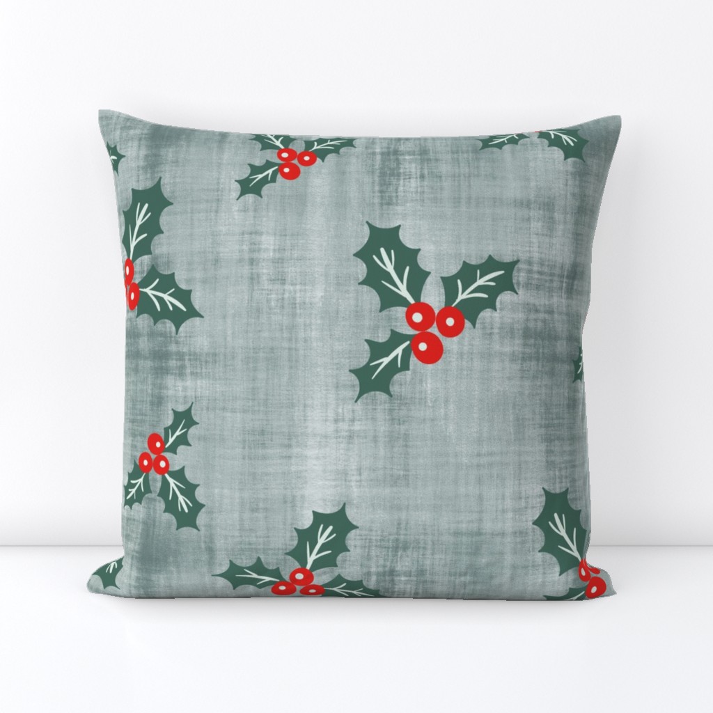 Holly Winter Wonder- Emerald, Red, White, Ash Gray- Large Scale