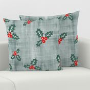 Holly Winter Wonder- Emerald, Red, White, Ash Gray- Large Scale