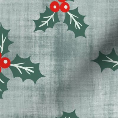 Holly Winter Wonder- Emerald, Red, White, Ash Gray- Large Scale