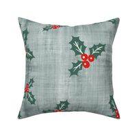 Holly Winter Wonder- Emerald, Red, White, Ash Gray- Large Scale