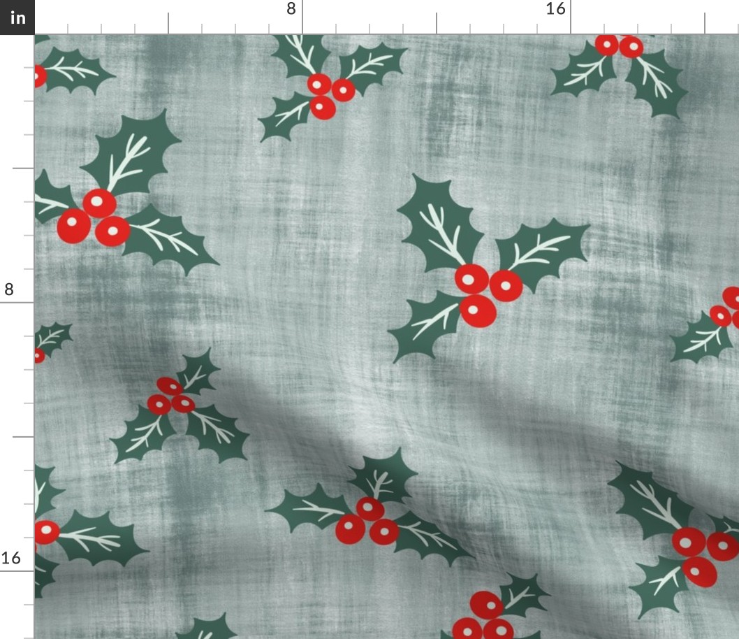 Holly Winter Wonder- Emerald, Red, White, Ash Gray- Large Scale