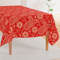 Chikankari Paisley Embroidery- Florals in Red and  Flax- Large scale