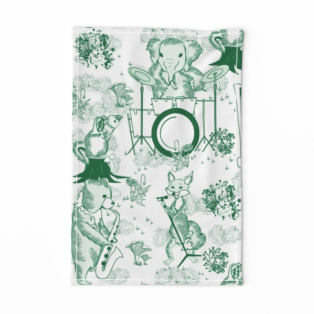 Jungle Jam- Whimsical Toile- Emerald Green Woodland Band- Large Scale